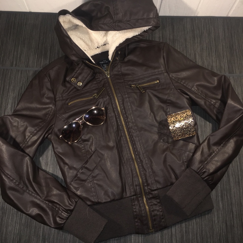 Brown Bomber Jacket- Detachable Hood